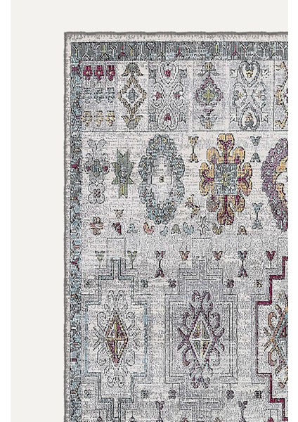 Vintage Desenli Gri Renkli Salon Halısı, Dokuma Taban Dekoratif Şönil Halı modelleri