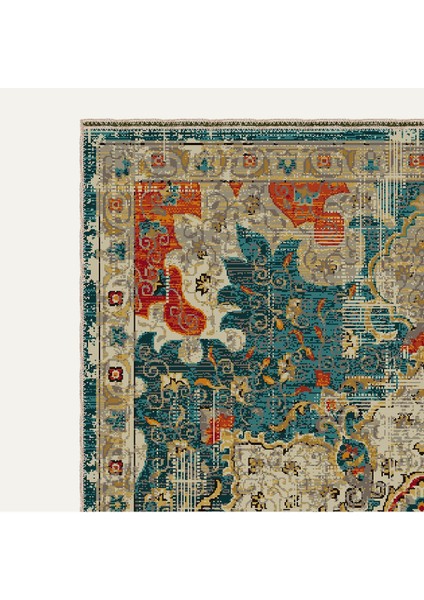 Vintage Halı Modern Motifli Yeşil ve Bej Klasik Desenli Dijital Şönil Halı fiyatları