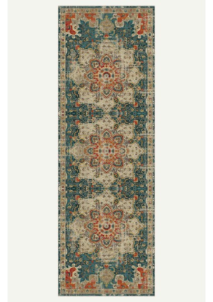 Vintage Halı Modern Motifli Yeşil ve Bej Klasik Desenli Dijital Şönil Halı fırsatları