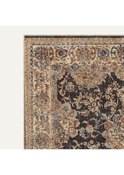 Vintage Halı Modern Motifli Bej ve Antrasit Klasik Desenli Dijital Şönil Halı modelleri