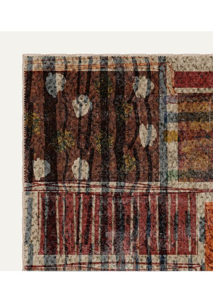Otantik Vintage Patchwork Detaylı Dijital Şönil Halı - Kaymaz Tabanlı ve Modern modelleri