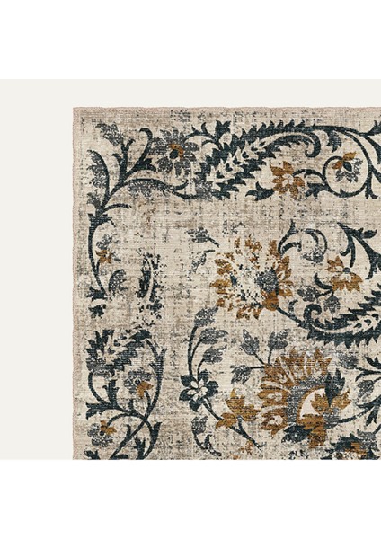 Vintage Halı Göbekli Çiçek Motifli Bej Klasik Dijital Şönil Halı modelleri