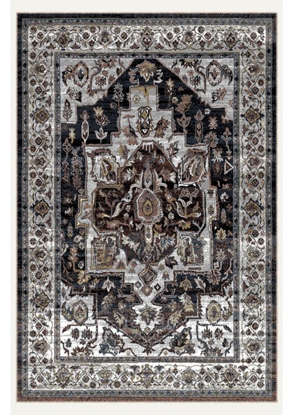 Vintage Halı Modern Motifli Gri ve Siyah Klasik Desenli Dijital Şönil Halı fiyatları