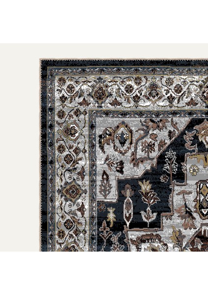 Vintage Halı Modern Motifli Gri ve Siyah Klasik Desenli Dijital Şönil Halı modelleri