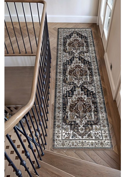 Vintage Halı Modern Motifli Gri ve Siyah Klasik Desenli Dijital Şönil Halı fırsatları