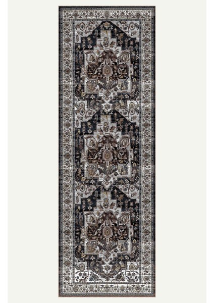 Vintage Halı Modern Motifli Gri ve Siyah Klasik Desenli Dijital Şönil Halı indirimleri