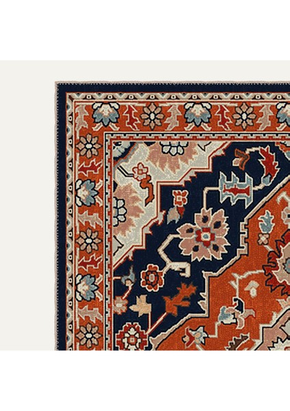 Vintage Halı Modern Motifli Turuncu ve Bej Klasik Desenli Dijital Şönil Halı modelleri