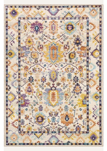 Modern Vintage Renkli Çiçek Motifli Dijital Şönil Halı - Kaymaz Tabanlı ve Yıkanabilir fiyatları