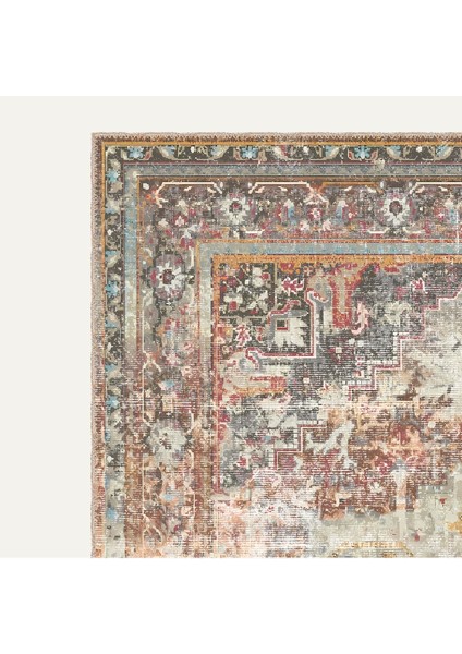 Çok Renkli Heriz Desenli, Eskitilmiş Vintage Dijital Şönil Halı modelleri
