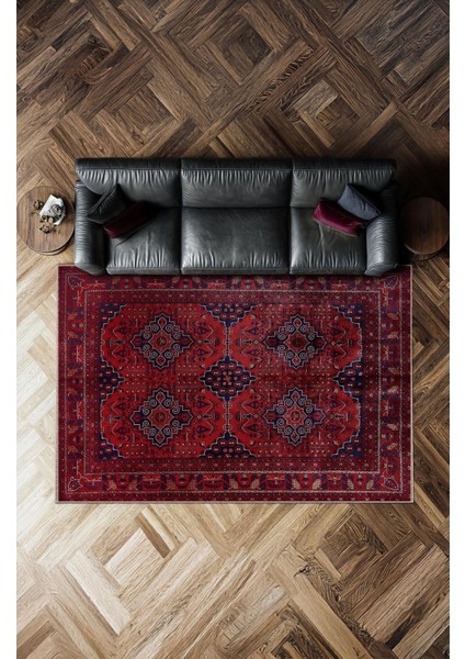 Afgan Bordo Vintage Desenli Salon Halısı, Dokuma Taban Dekoratif Şönil Halı