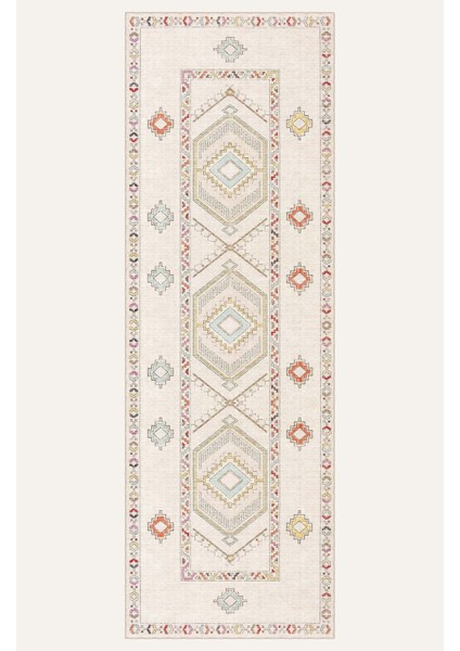 Krem Zemin Üzerinde Minimalist Etnik Desenli Halı Dijital Şönil Halı indirimleri