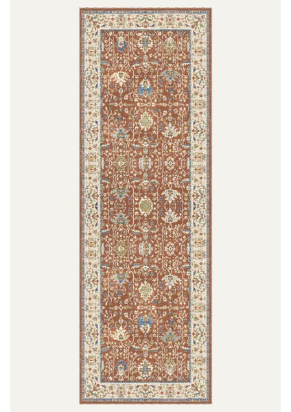 Kahverengi Zeminli Geleneksel Desenli Dijital Şönil Halı Kaymaz Taban, Vintage Stil indirimleri