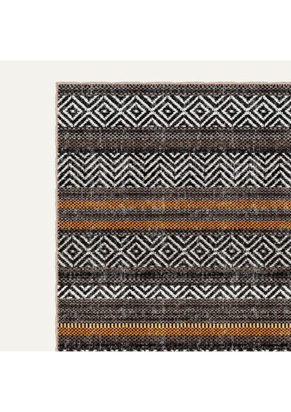 Vintage Halı Modern Motifli Kahverengi ve Çizgili Kilim Desenli Dijital Şönil Halı modelleri