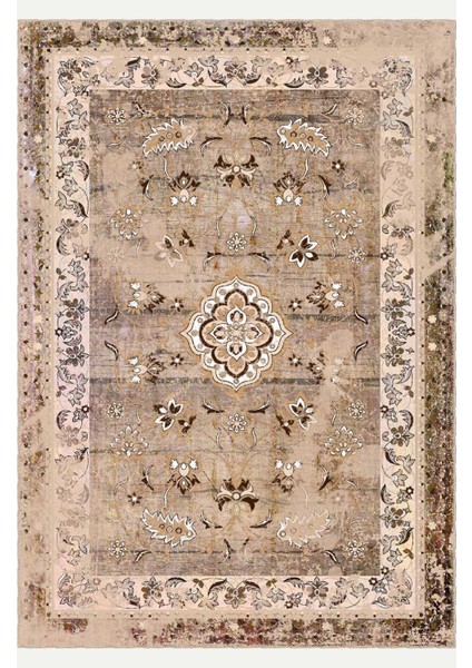 Geleneksel Çiçek Desenli Vintage Bej Dijital Şönil Halı Kaymaz Tabanlı ve Dayanıklı fiyatları