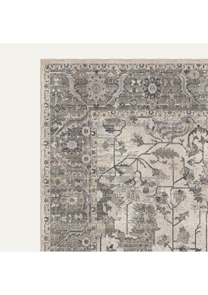 Vintage Halı Modern Motifli Gri ve Bej Kilim Desenli Dijital Şönil Halı modelleri