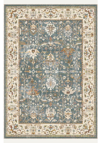 Mavi ve Yeşil Tonlarda Geleneksel Desenli Dijital Şönil Halı - , Vintage Stil fiyatları
