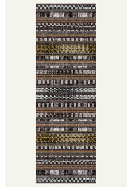 Vintage Halı Modern Motifli Kahverengi ve Çizgili Kilim Desenli Dijital Şönil Halı indirimleri
