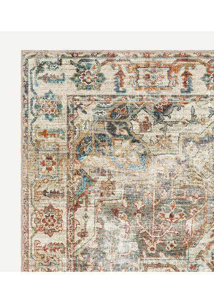 Zarif Heriz Motifli, Gri ve Kırmızı Tonlarda Vintage Dijital Şönil Halı modelleri