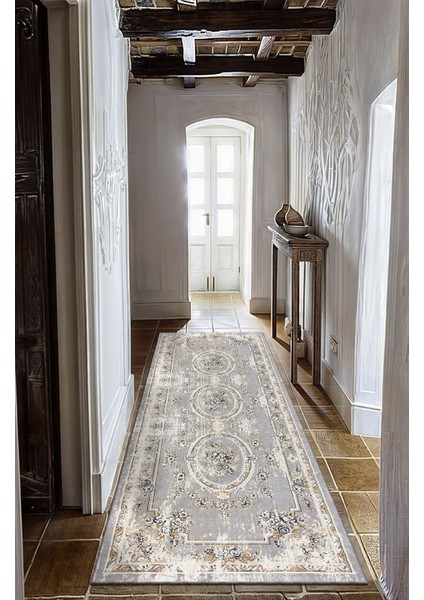 Klasik Çiçek Motifli Vintage Modern Salon Halısı, Dokuma Taban Dekoratif Şönil Yıkanabilir Halı