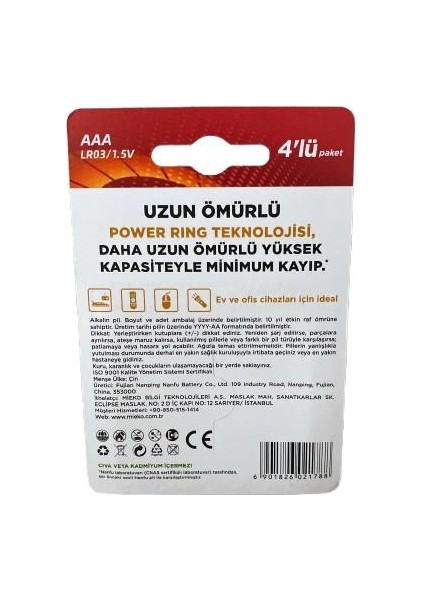 Ince Pil Aaa LR03 1.5V Alkalin 4'lü Paket