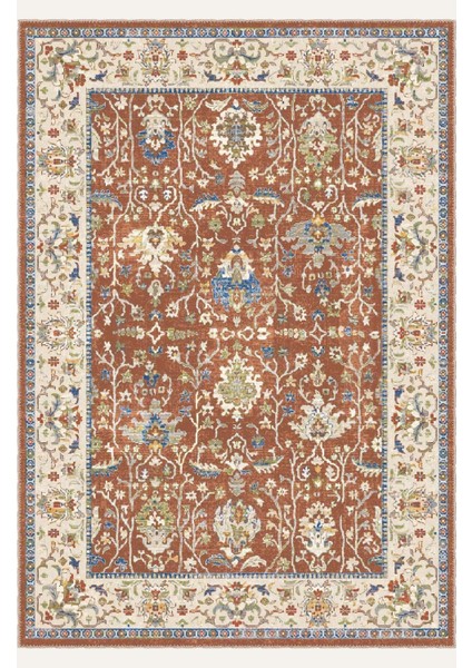 Kahverengi Zeminli Geleneksel Desenli Dijital Şönil Halı Kaymaz Taban, Vintage Stil fiyatları