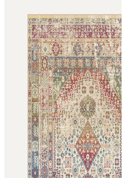 Renkli Motiflerle Bezenmiş Vintage Desenli Salon Halısı, Dokuma Taban Dekoratif Şönil Halı modelleri