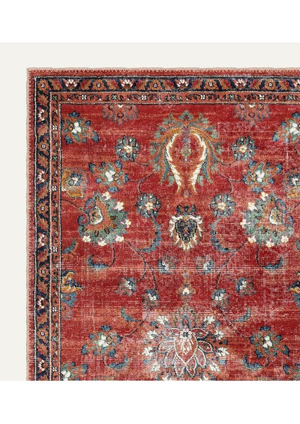 Tutkulu Kırmızı Renkli Vintage Desenli Salon Halısı, Dokuma Taban Dekoratif Şönil Halı modelleri