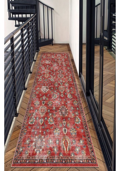 Tutkulu Kırmızı Renkli Vintage Desenli Salon Halısı, Dokuma Taban Dekoratif Şönil Halı fırsatları
