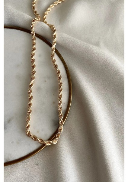 Ince Burgu Zincir Altın Kaplama Kolye 50 cm