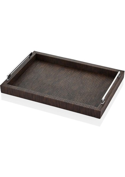 Luxe Faux Dikdörtgen Vegan Deri Tepsi Kahve 32*45*6,5 cm