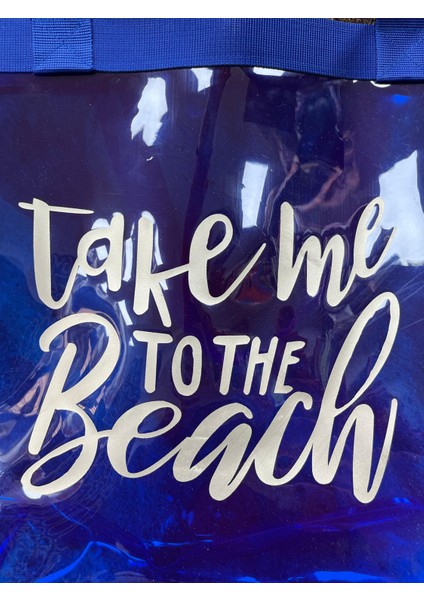 Kadın Take Me To The Beach Baskılı Şeffaf Mavi Pvc Plaj, Tatil , Kozmetik Çanta 42X37CM fiyatları