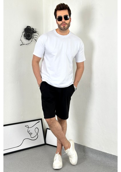 Unisex Beyaz Oversize Bisiklet Yaka T-Shirt