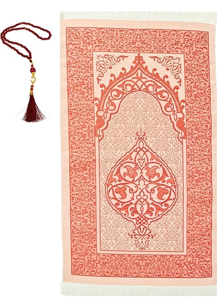 Premium Osmanlı Desen Seccade ve Vavlı Inci Tesbih Set , Kadınlar Erkekler Için Islami Hediyeler