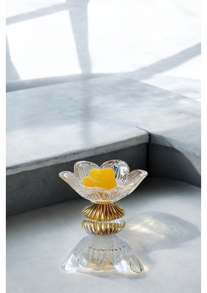 Gold Renk Ayaklı Lotus Çiçeği Cam Lokumluk Drajelik Seti – 6 Adet