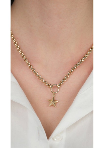 14 Ayar Altın Yıldızlı Zincir Kolye