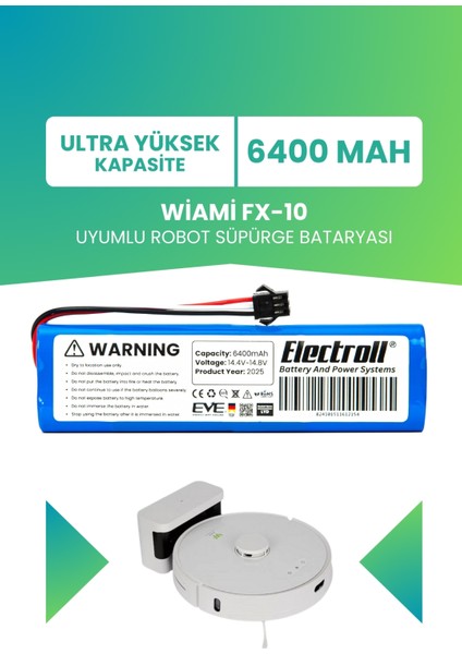 Wiami Fx-10 Uyumlu Batarya (Ultra Yüksek Kapasite) 6400MAH Pil Robot Süpürge Bataryası Değişimi
