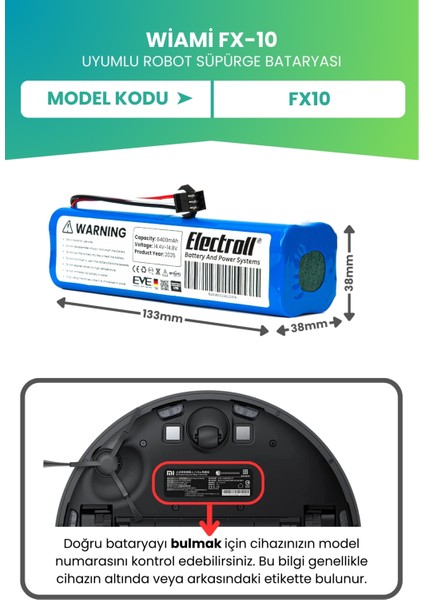 Wiami Fx-10 Uyumlu Batarya (Ultra Yüksek Kapasite) 6400MAH Pil Robot Süpürge Bataryası Değişimi fiyatları