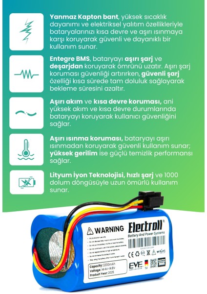 360 S7 Batarya (Ultra Yüksek Kapasite) 3200MAH Pil Akıllı Robot Süpürge Batarya Değişimi