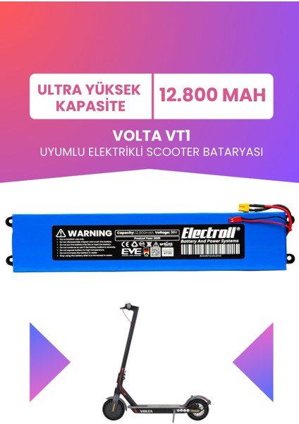 Volta Vt1 Batarya (Ultra Yüksek Kapsite) 36V 12.800 Mah Elektrikli Scooter Bataryası