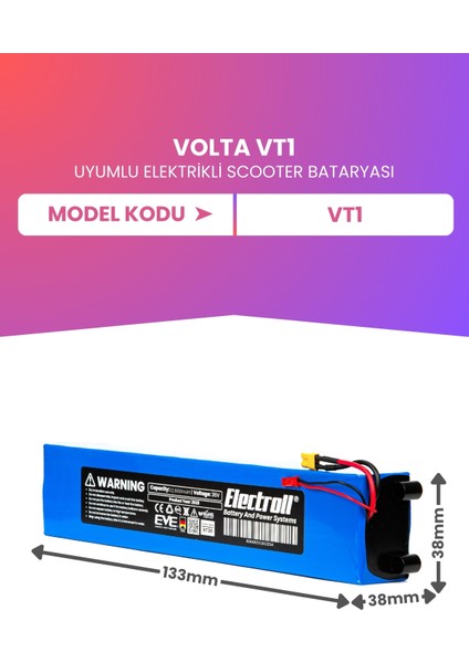 Volta Vt1 Batarya (Ultra Yüksek Kapsite) 36V 12.800 Mah Elektrikli Scooter Bataryası