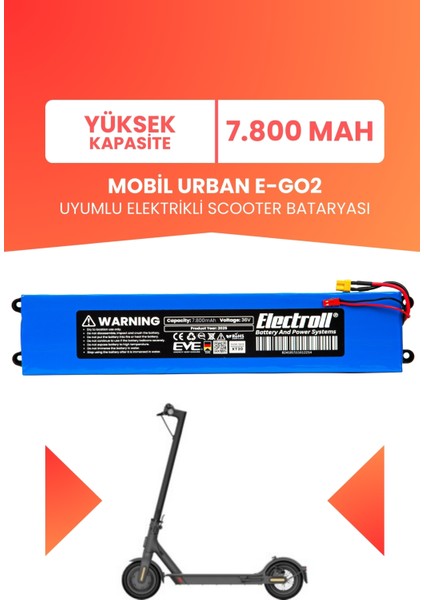 Mobil Urban E-Go2 Batarya (Yüksek Kapasite) 36V 7.800MAH Pil Elektrikli Scooter Bataryası