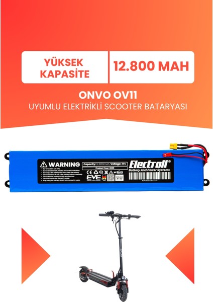 Onvo OV11 Batarya (Yüksek Kapasite) 48V 12.800MAH Pil Elektrikli Scooter Bataryası Değişimi