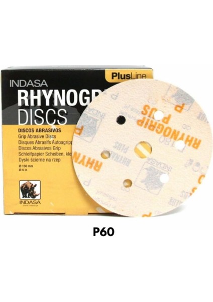 indasa indasa P60 Hookıt Disk Zımpara 150mm 6 Delik Rhynogrıp Plus Dısc 15 Adet