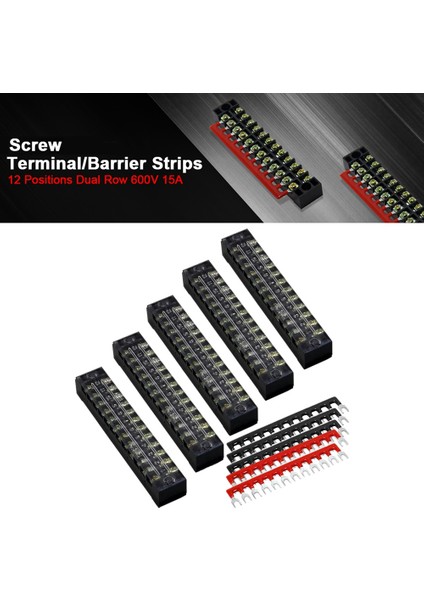10 Adet Terminal Bloğu 12 Pozisyon Çift Sıralı 600V 15A Vidalı Terminal Şerit Blokları Kapaklı Terminal Şeridi (Yurt Dışından)