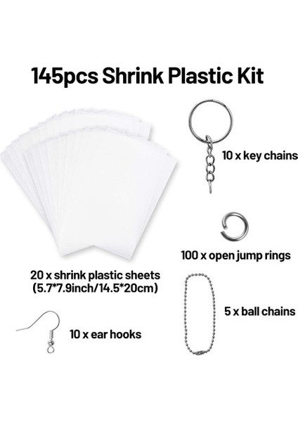 Isıyla Daralan Plastik Levha Paketi, Boş Büzülen Sanat Film Kağıdı Dahil 125 Pcs Anahtarlıklar Aksesuarları Dıy Süsler Için (Yurt Dışından)