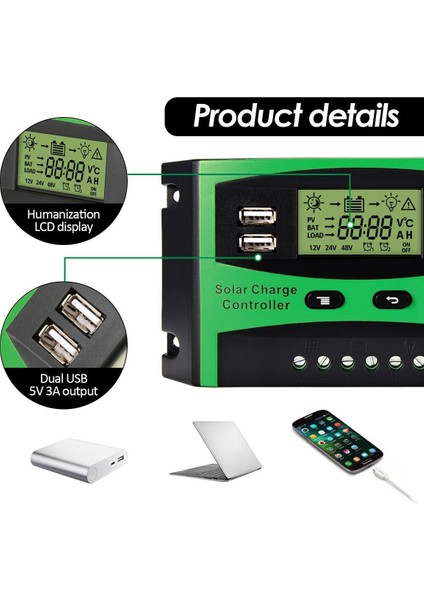 30A 12V 24V Güneş Şarj Kontrol Cihazı LCD Fonksiyonu Çift USB 5VDC Çıkış Güneş Pilleri Paneli Pil Şarj Regülatörü (Yurt Dışından)