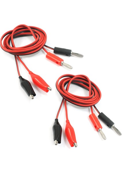 2 Adet Timsah Klipsi - Banana Plug Multimetre Test Ucu Siyah Kırmızı 1m (Yurt Dışından)