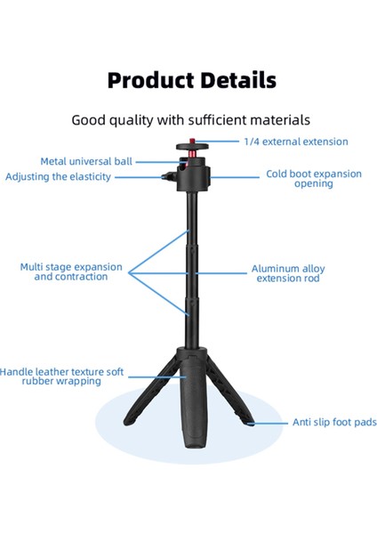 Osmo Pocket 3 El Tipi Gimbal Telefon Sabitleyici Tutucu Stand Tabanı Için Alüminyum Taşınabilir Uzatılabilir Selfie Çubuğu Tripod (Yurt Dışından)