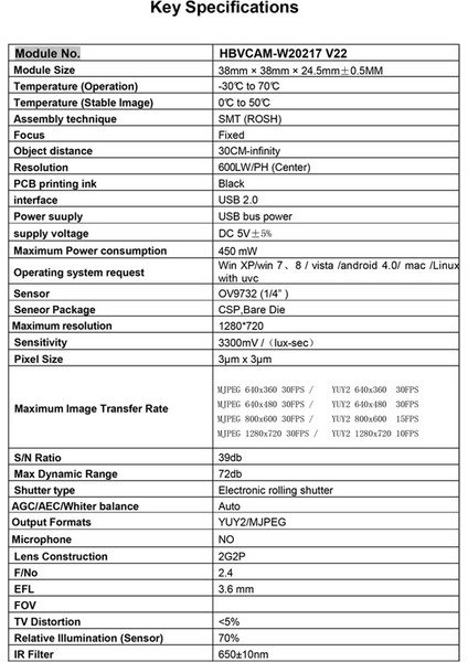 720P Kamera Modülü 100°BOZULMA Yok OV9732 Modülü 1mp Raspberry Pi Android Linux Windows Uvc Mac Os Için (Yurt Dışından)