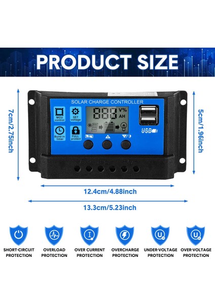2 Adet 30A Güneş Pili Kontrol Cihazı 12V/24V Güneş Paneli Şarj Kontrol Cihazı Toprak Güneş Paneli Kontrol Cihazı Regülatörü (Yurt Dışından)